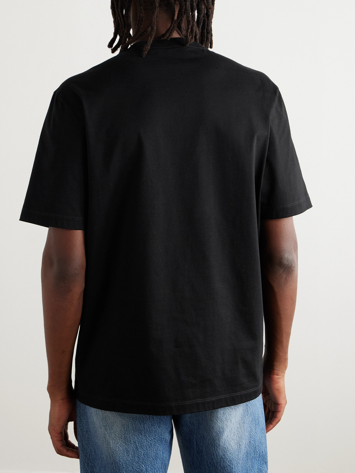 Versace Logo-embroidered Cotton-jersey T-shirt In Black