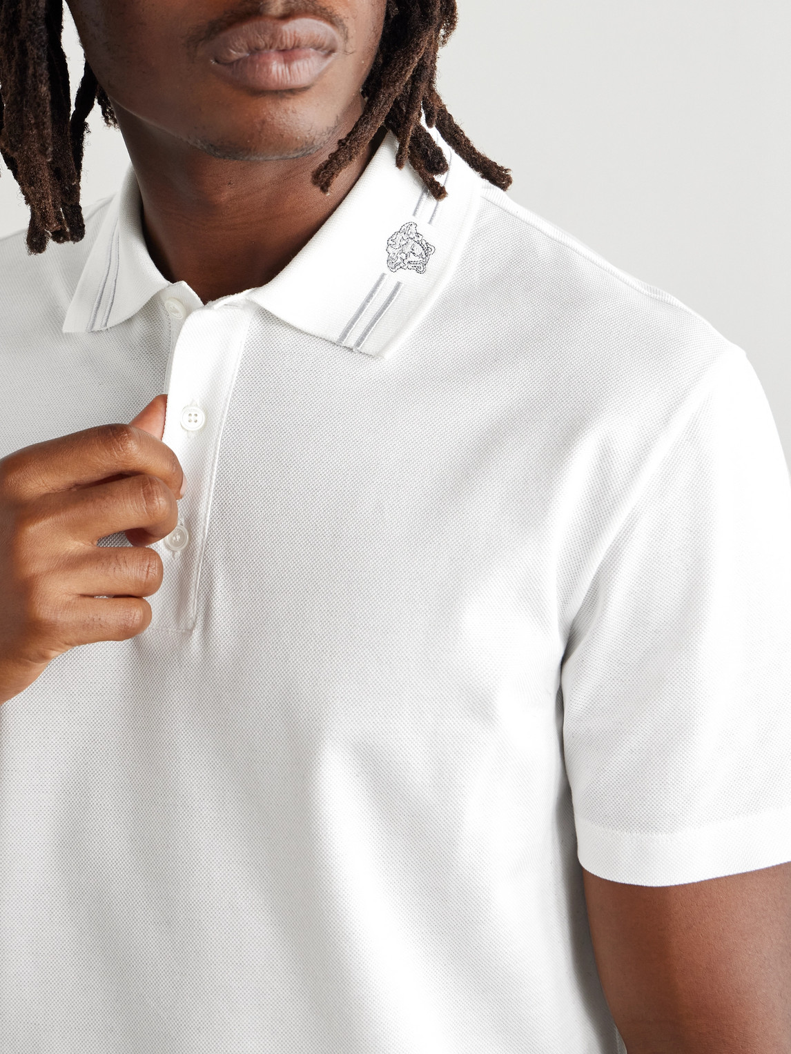 Versace White Polo Shirt With Medusa Detail On The Collar