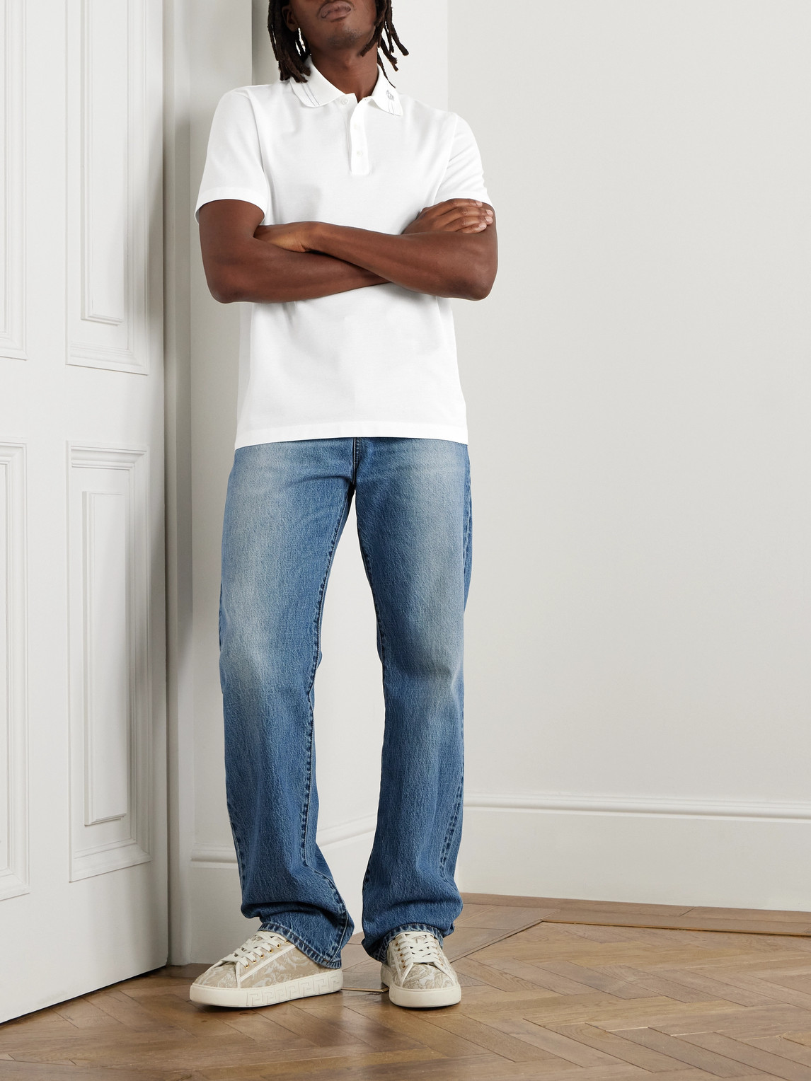 Versace White Polo Shirt With Medusa Detail On The Collar