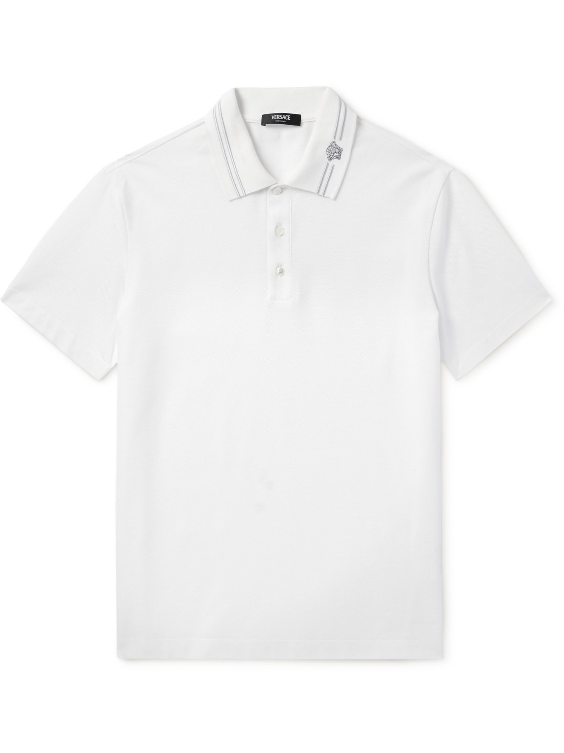 Versace White Polo Shirt With Medusa Detail On The Collar
