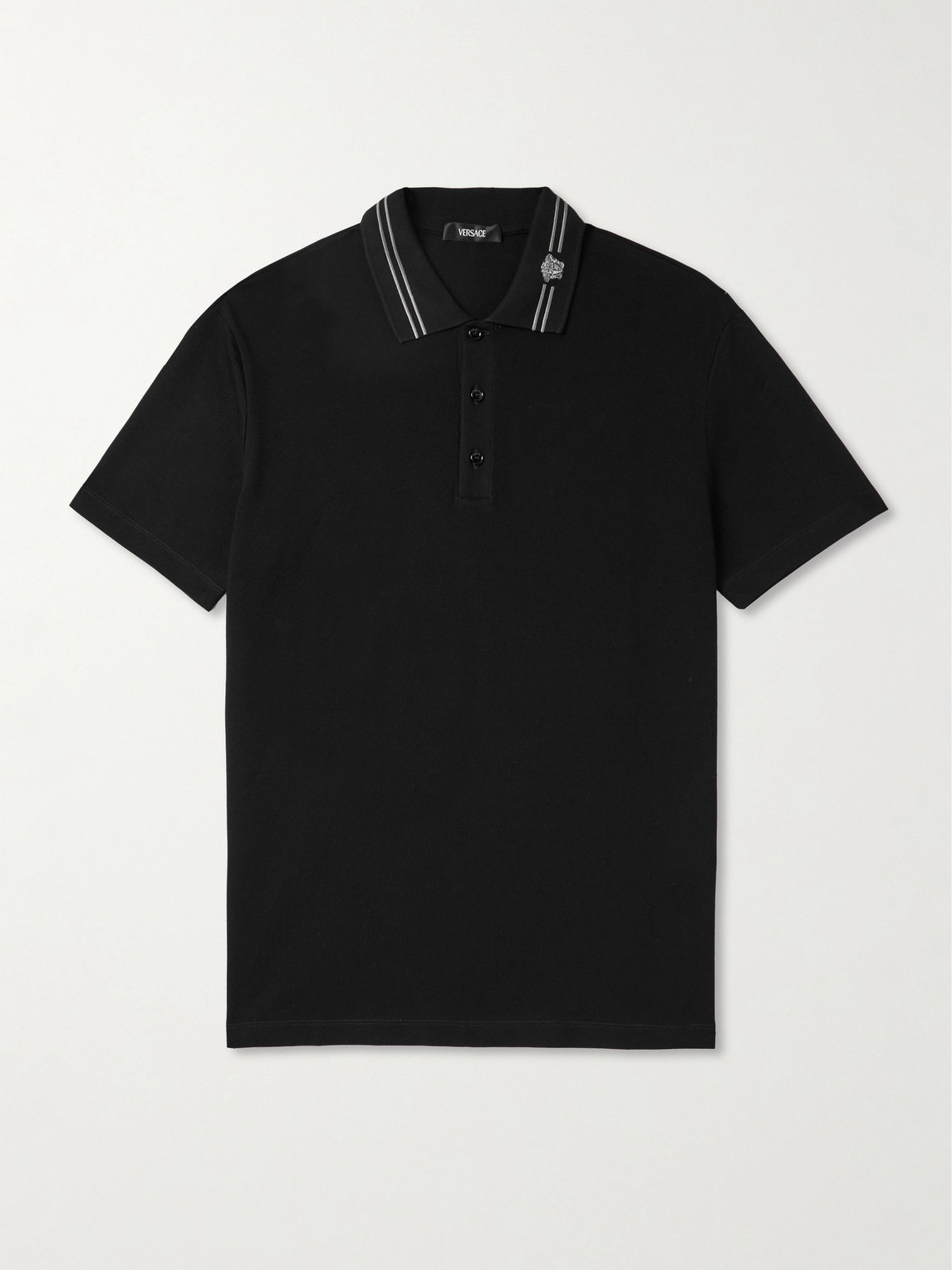 Versace Medusa Embroidered Cotton-Piqué Polo Shirt - Men