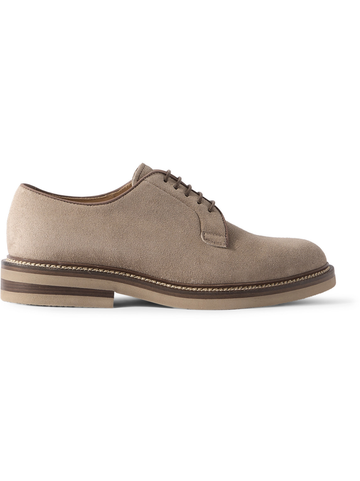 Brunello Cucinelli Leather-trimmed Suede Derby Shoes In Gray
