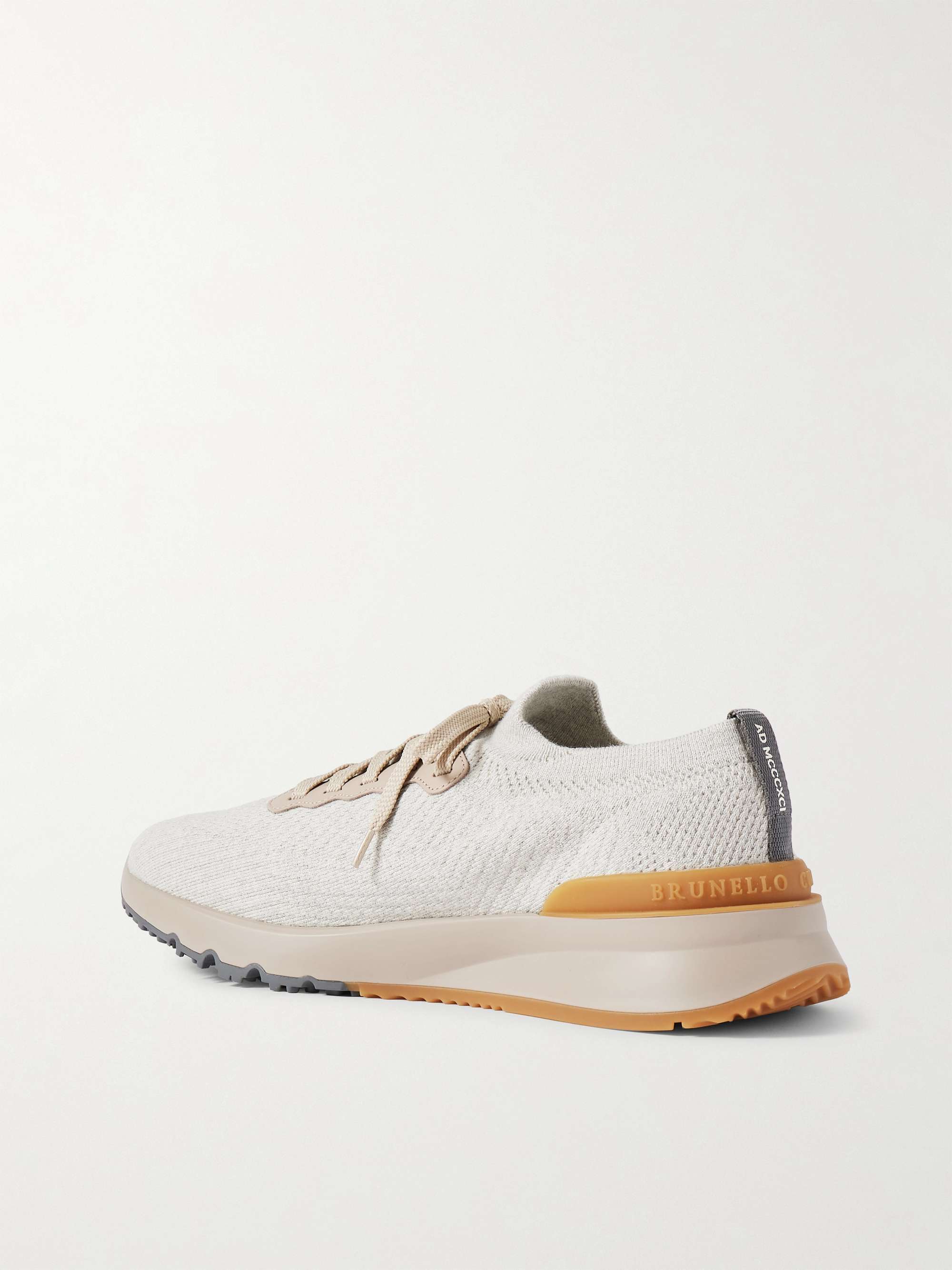 BRUNELLO CUCINELLI Leather-Trimmed Stretch-Knit Sneakers