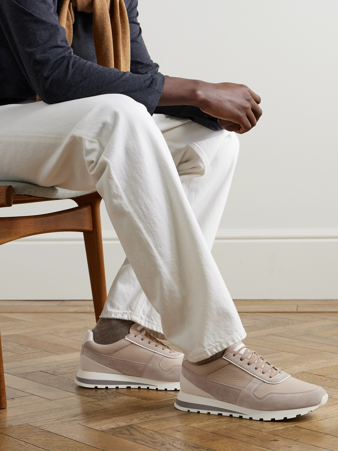 Brunello Cucinelli - Olimpo Textured-Leather and Suede Sneakers