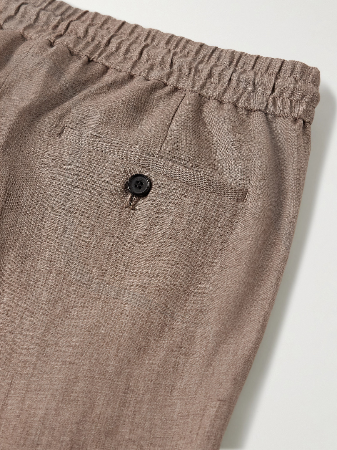 Paul Smith Tapered Linen Drawstring Trousers In Brown