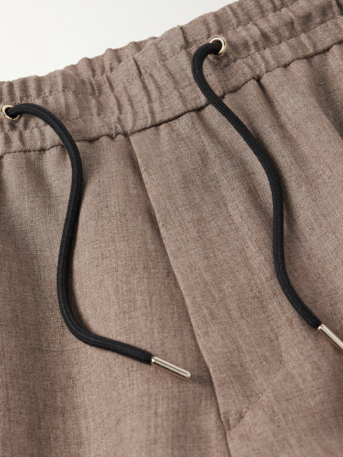 Paul Smith Tapered Linen Drawstring Trousers In Brown