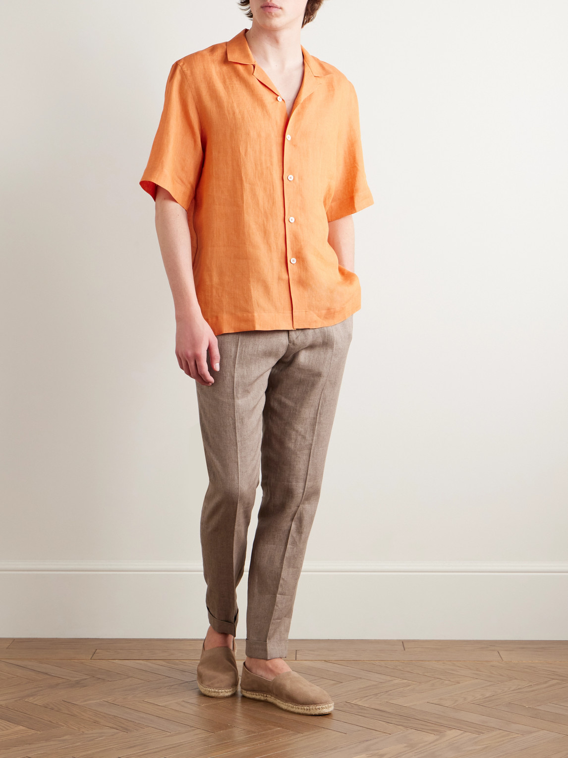 Paul Smith Tapered Linen Drawstring Trousers In Brown