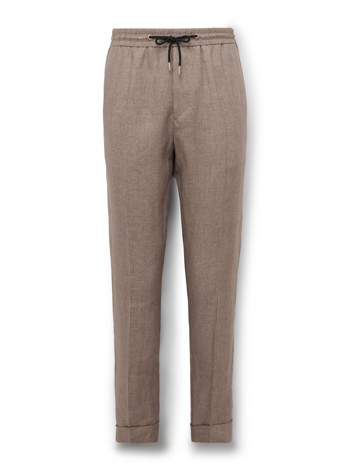 Paul Smith Tapered Linen Drawstring Trousers In Brown