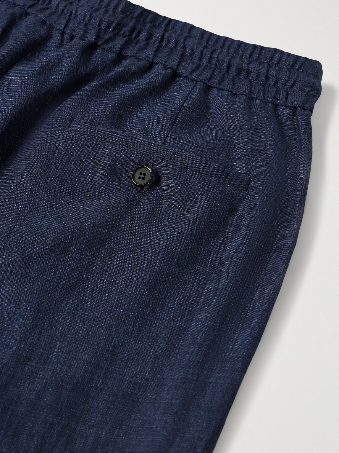 Shop Paul Smith Tapered Linen Drawstring Trousers In Blue