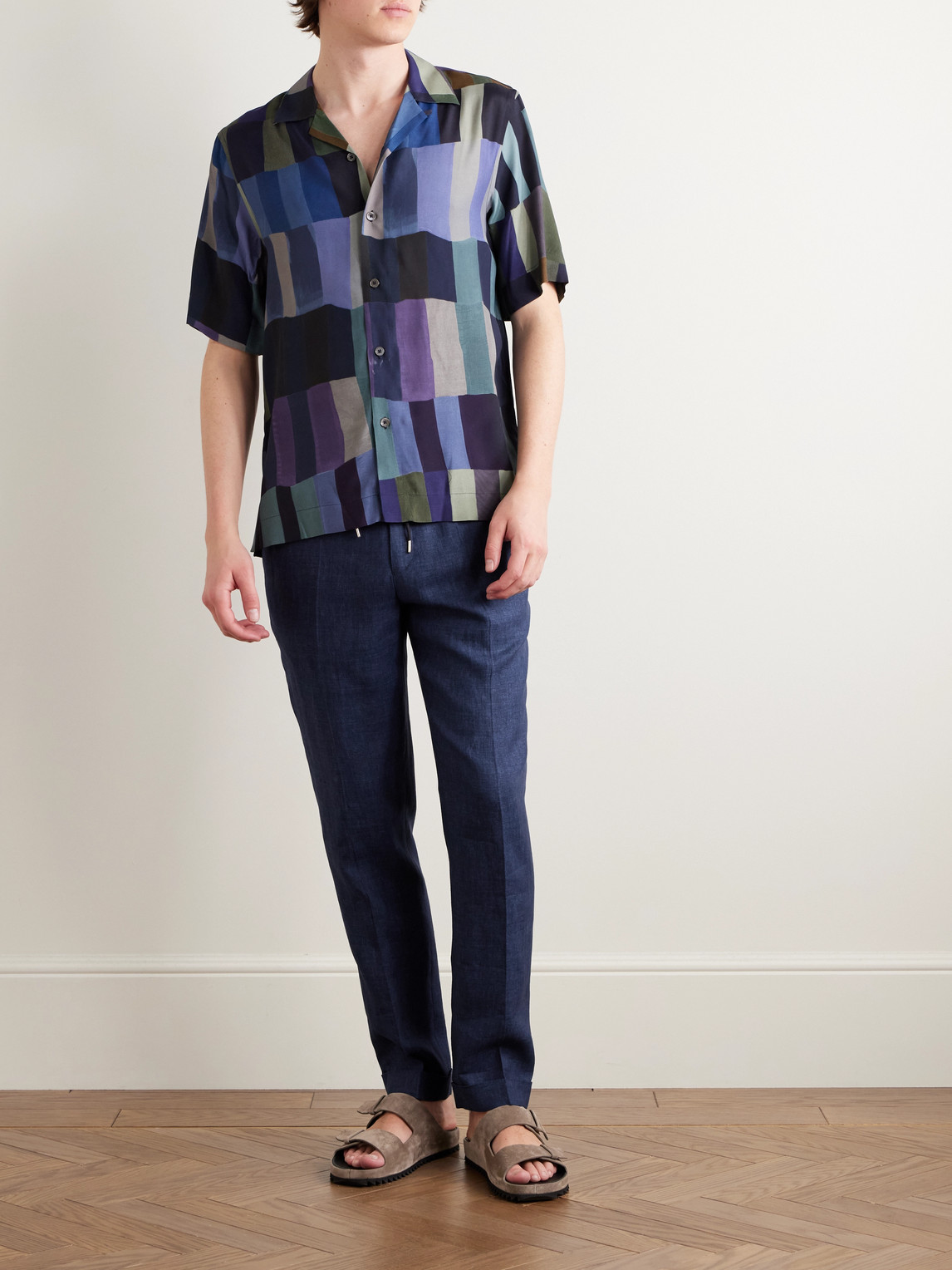 Shop Paul Smith Tapered Linen Drawstring Trousers In Blue