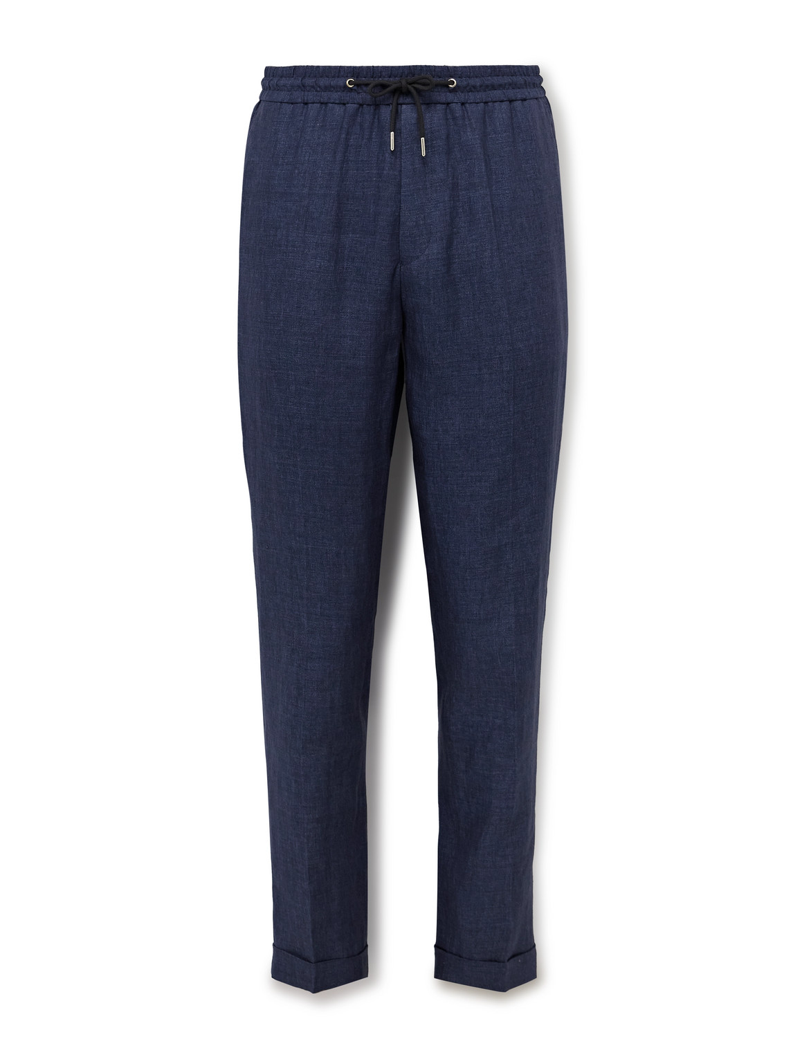 Shop Paul Smith Tapered Linen Drawstring Trousers In Blue