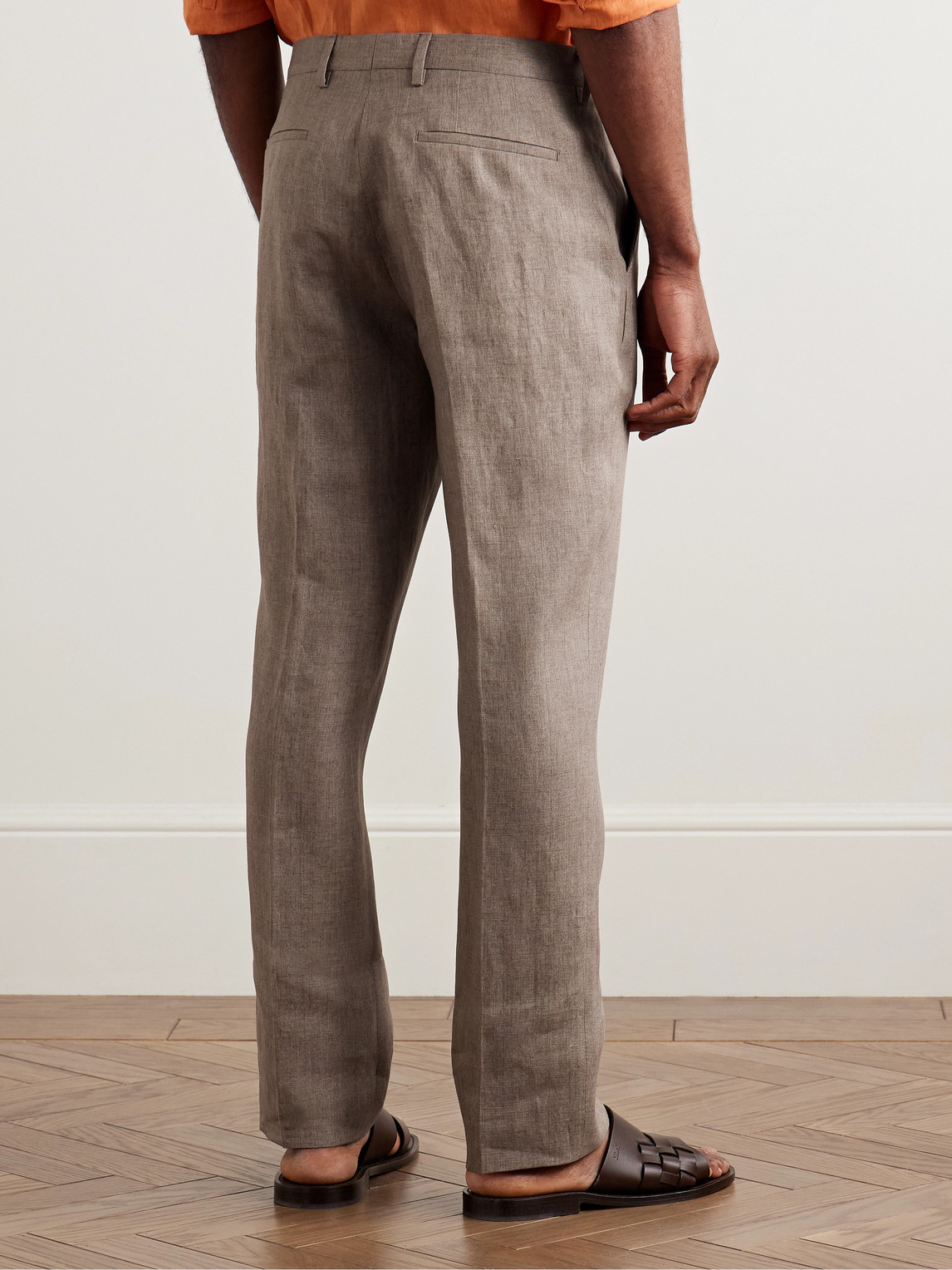 Paul Smith Slim-fit Tapered Linen Trousers In Brown