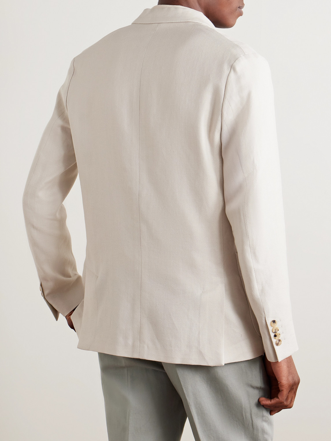 Shop Paul Smith Double-breasted Herringbone Linen And Cotton-blend Blazer In Neutrals