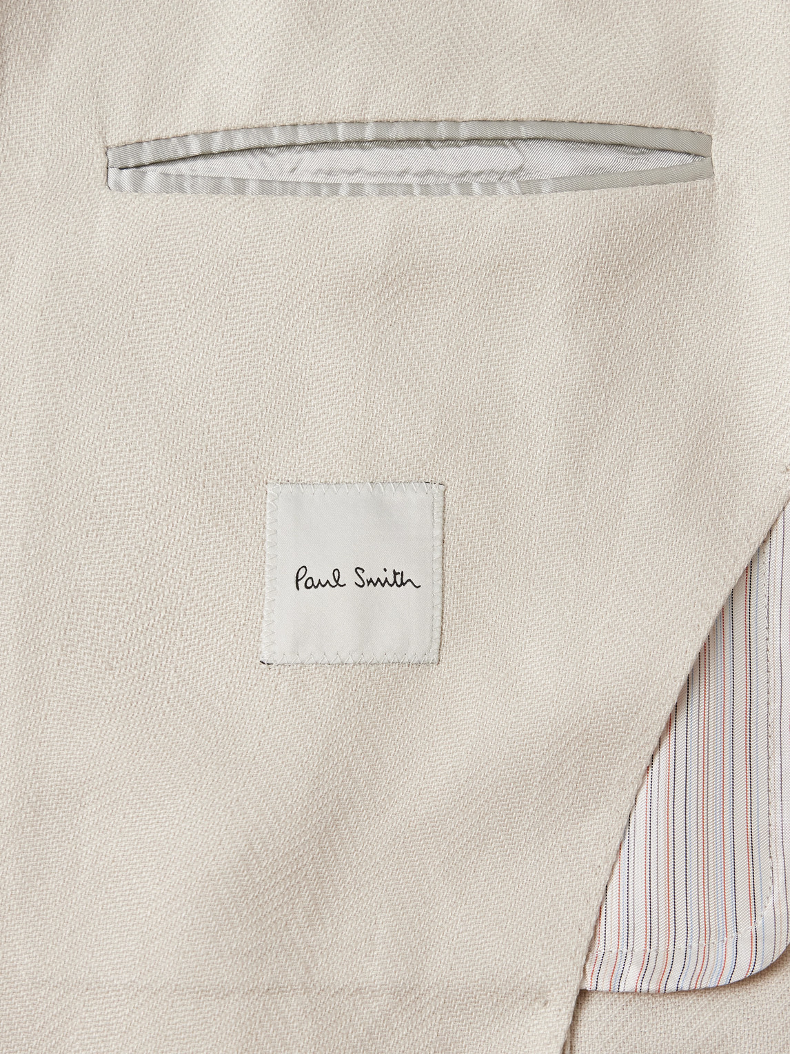 PAUL SMITH DOUBLE-BREASTED HERRINGBONE LINEN AND COTTON-BLEND BLAZER