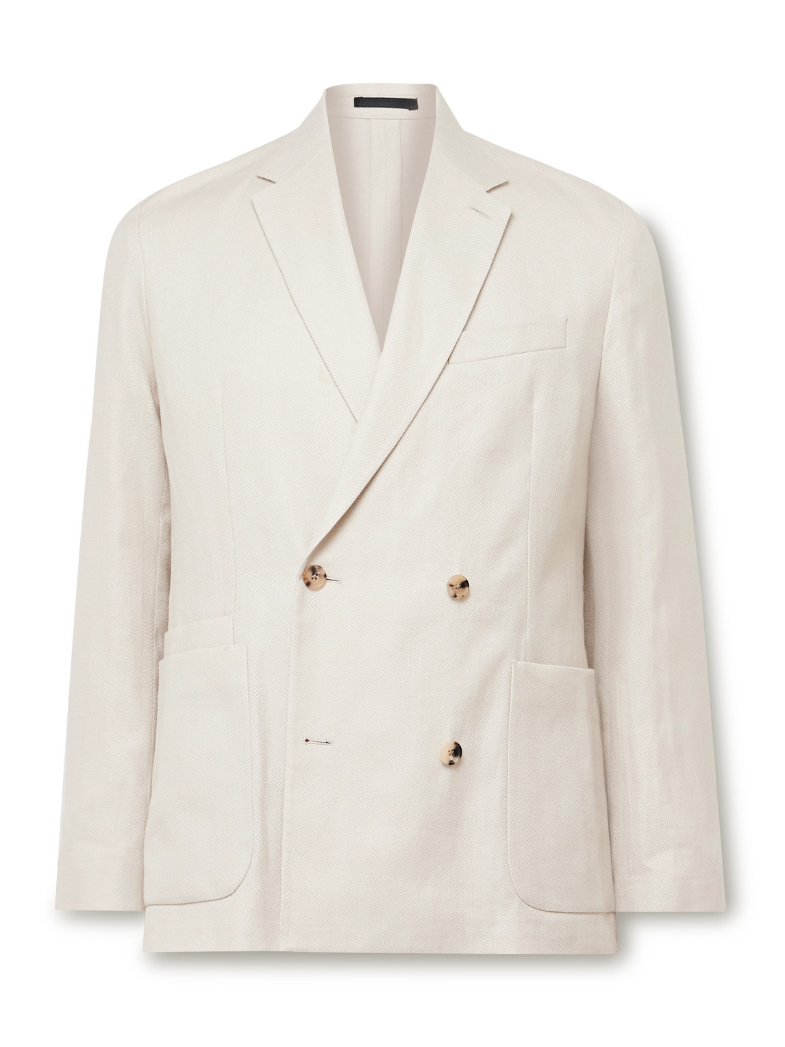 Paul Smith Double-breasted Herringbone Linen And Cotton-blend Blazer In Neutrals