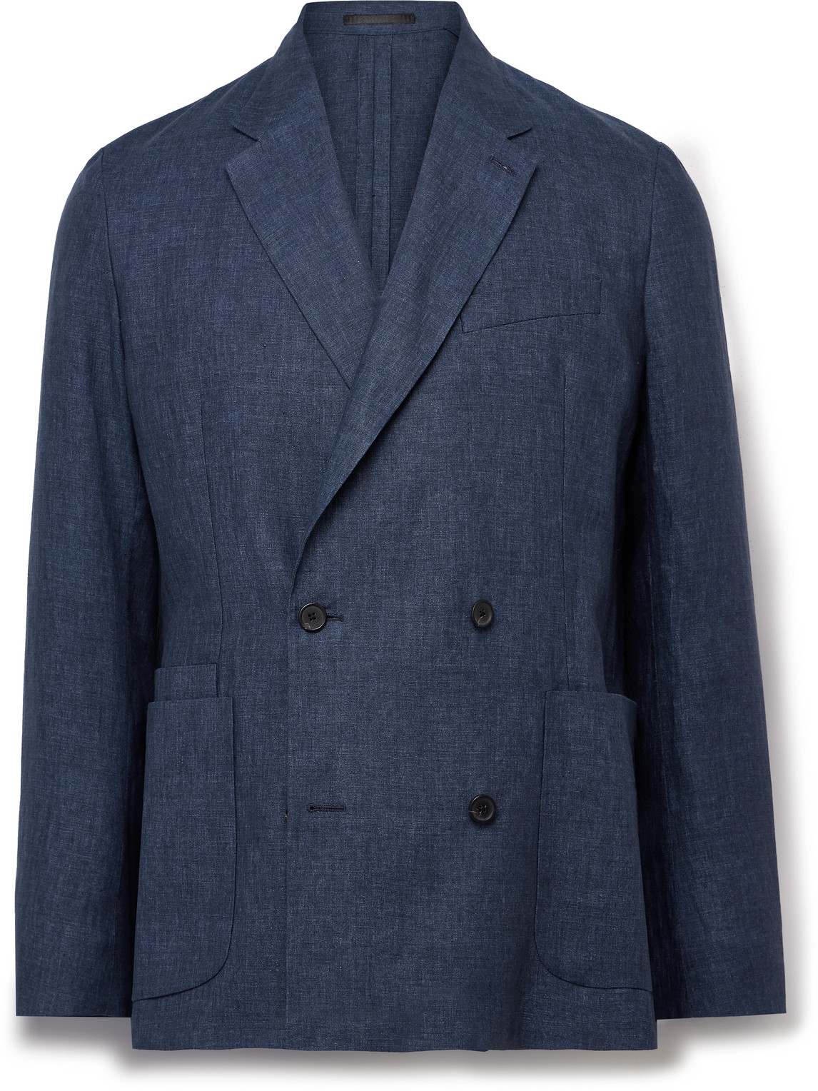 Paul Smith Delave Unstructured Double-breasted Linen Blazer In Blue
