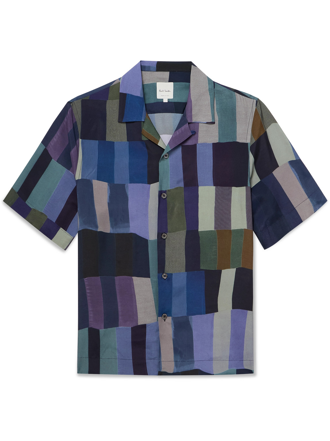 Paul Smith Convertible-collar Printed Crepe Shirt In Blue
