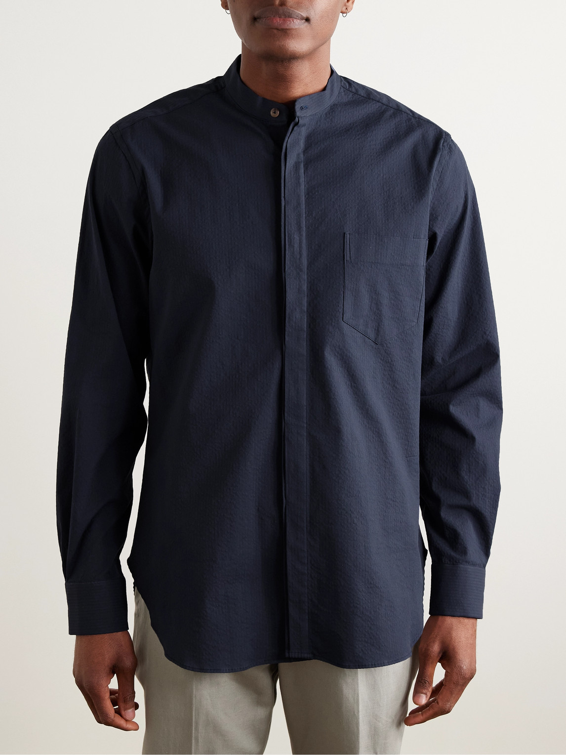 PAUL SMITH SLIM-FIT GRANDAD-COLLAR COTTON-SEERSUCKER SHIRT