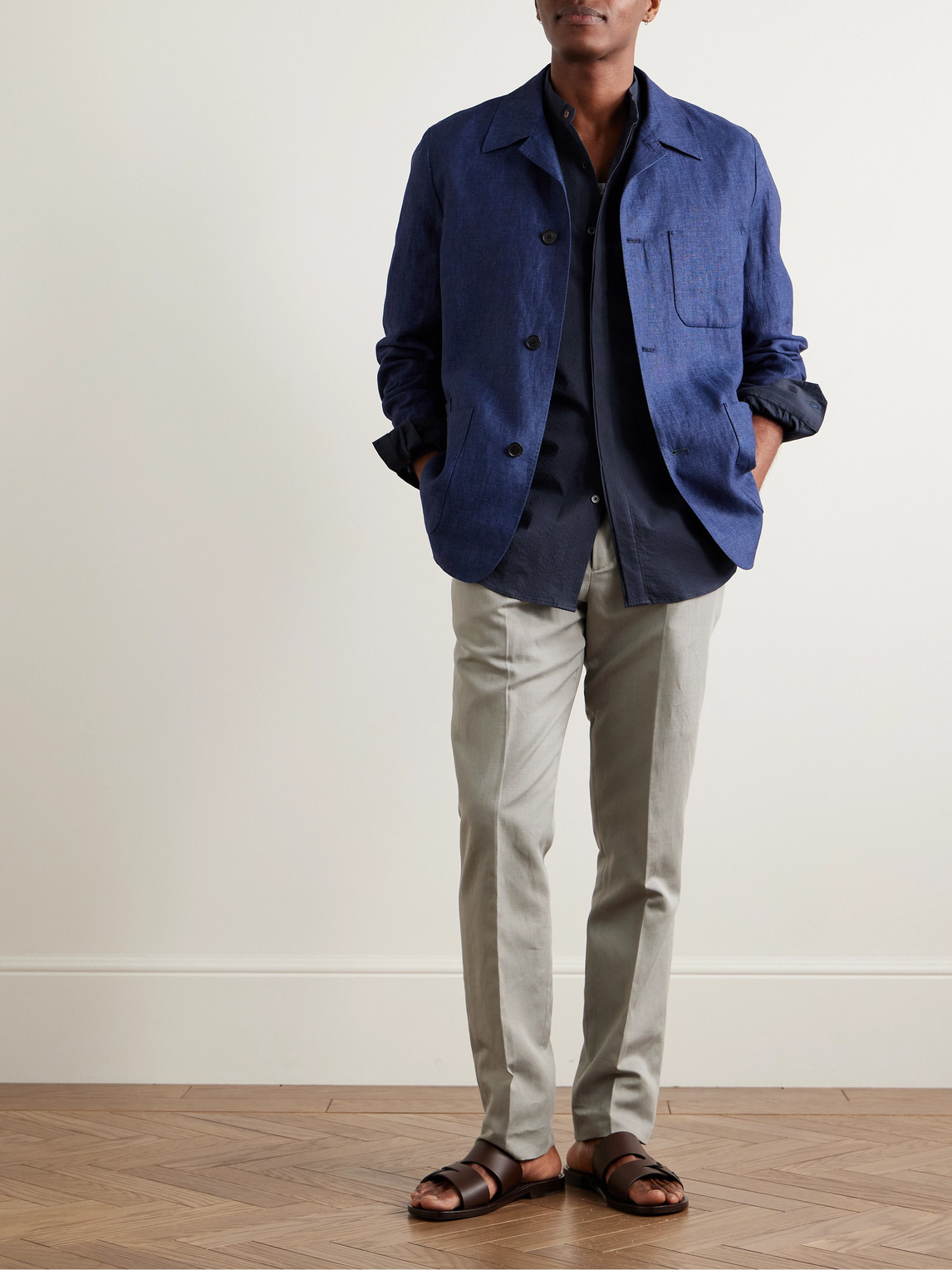 PAUL SMITH SLIM-FIT GRANDAD-COLLAR COTTON-SEERSUCKER SHIRT