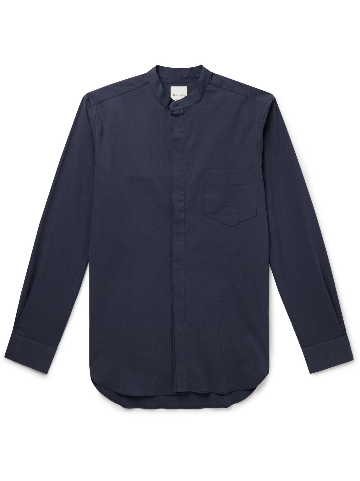 Paul Smith Slim-fit Grandad-collar Cotton-seersucker Shirt In Blue