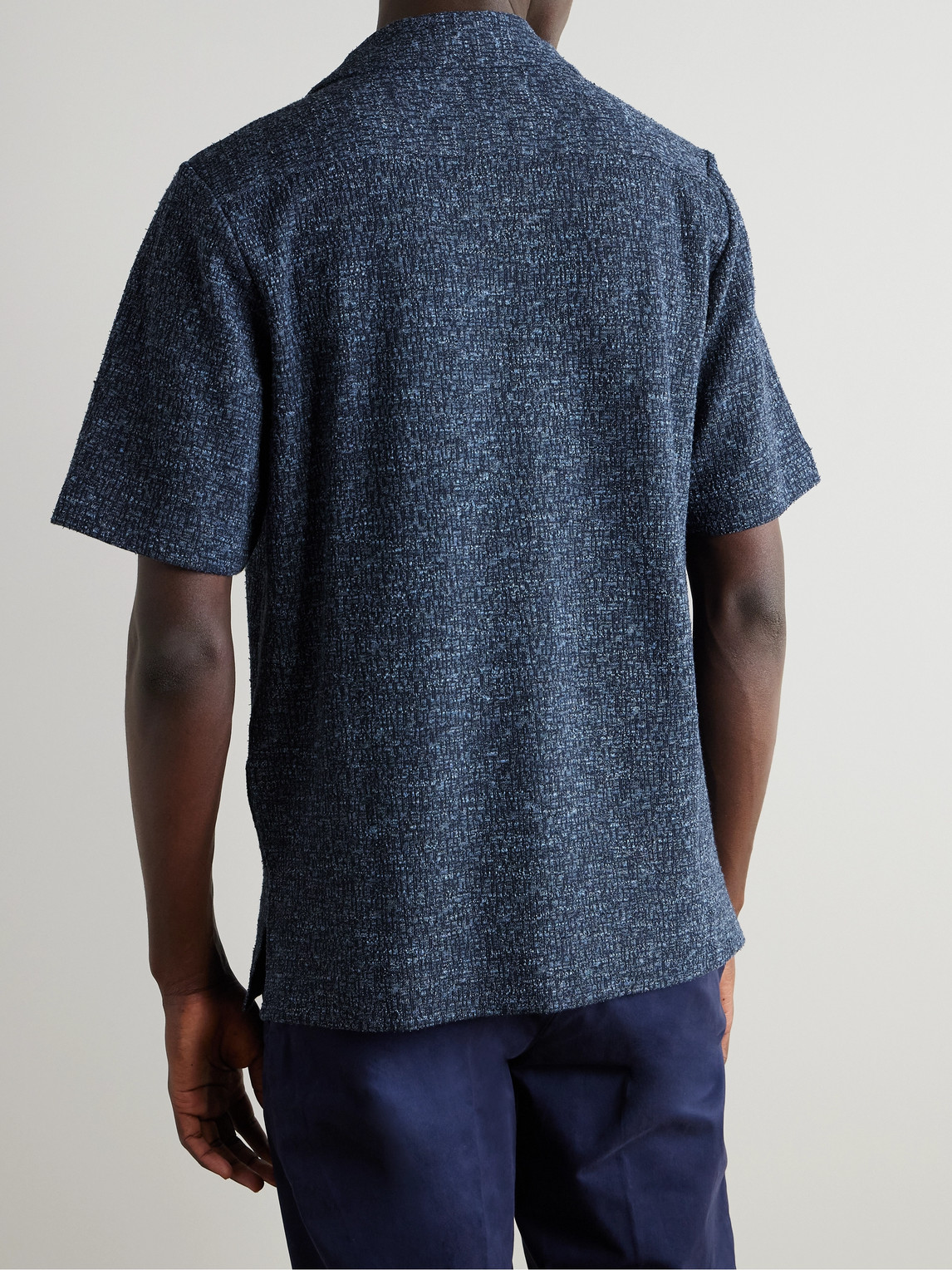 Paul Smith Camp-collar Cotton And Linen-blend Bouclé Shirt In Blue