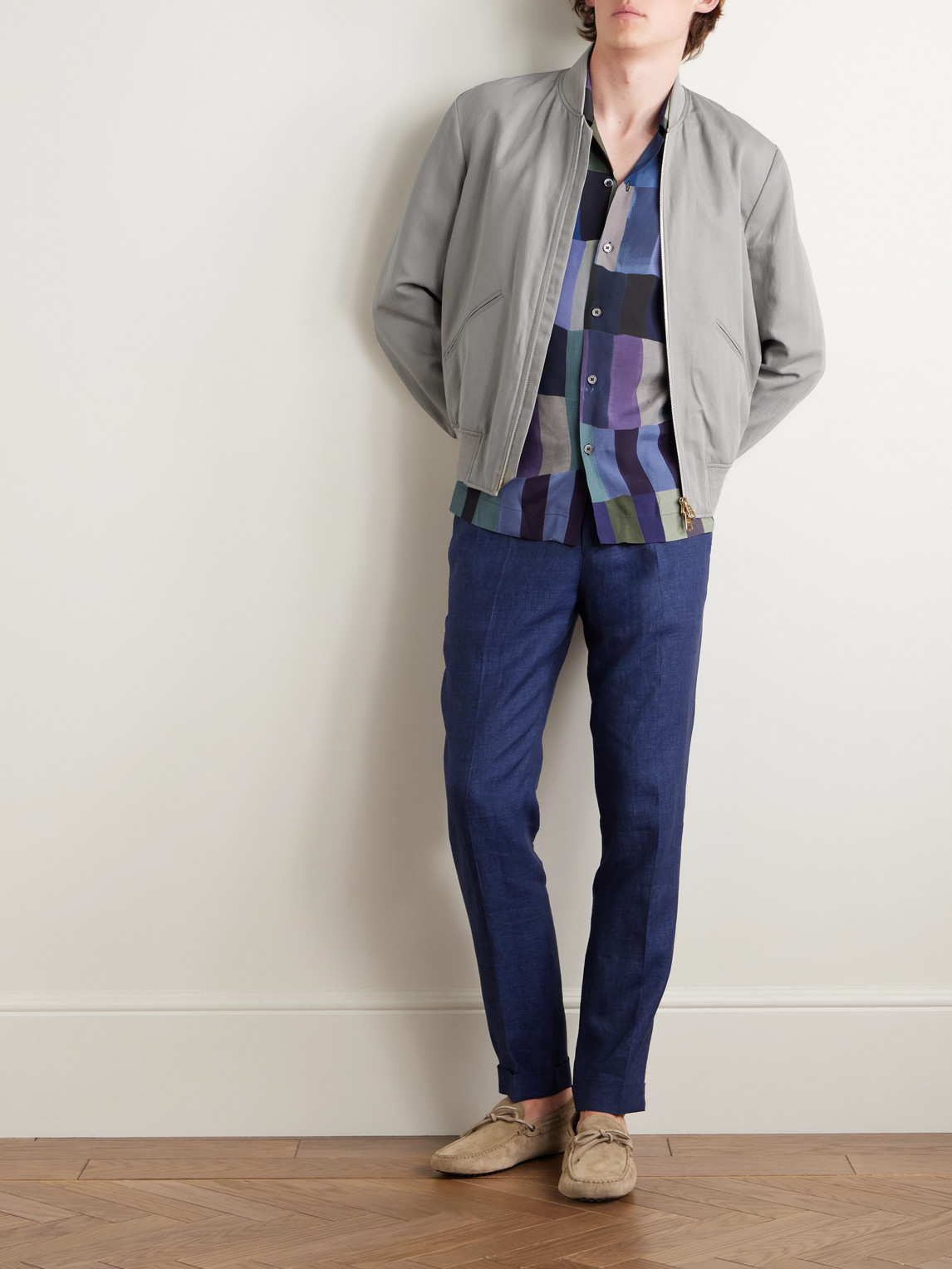 PAUL SMITH LINEN, COTTON AND LYOCELL-BLEND BOMBER JACKET