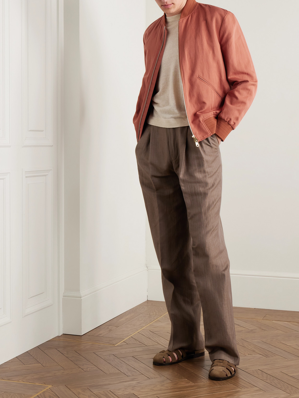 PAUL SMITH LINEN, COTTON AND LYOCELL-BLEND BOMBER JACKET 