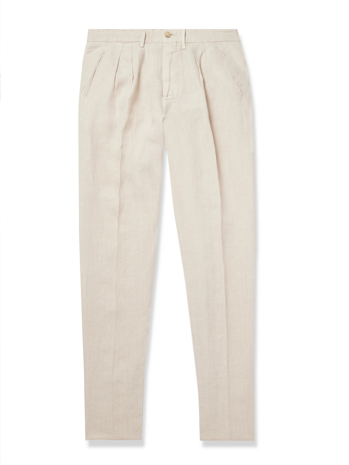Straight-Leg Pleated Linen Trousers