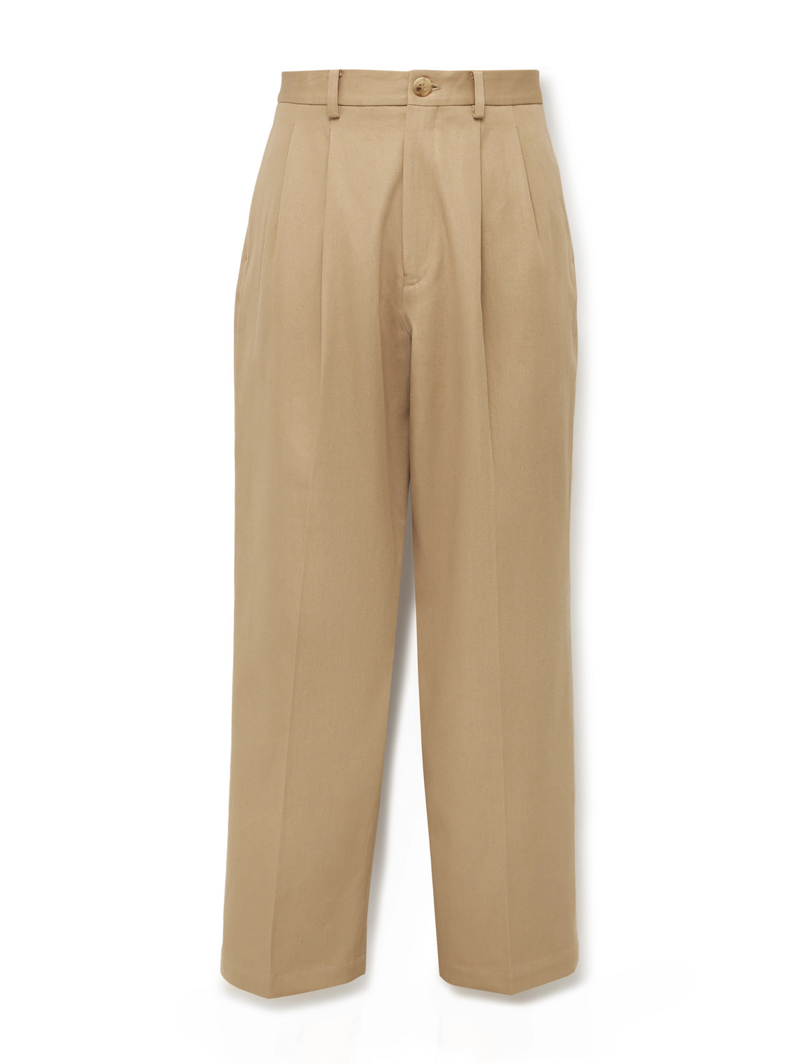 Straight-Leg Pleated Cotton-Twill Trousers