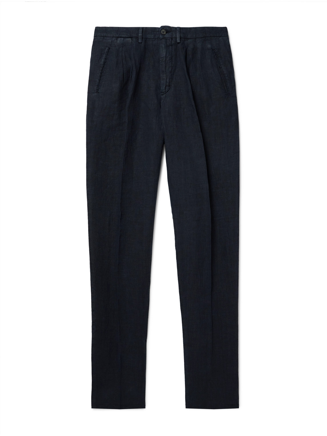 Straight-Leg Pleated Linen Trousers