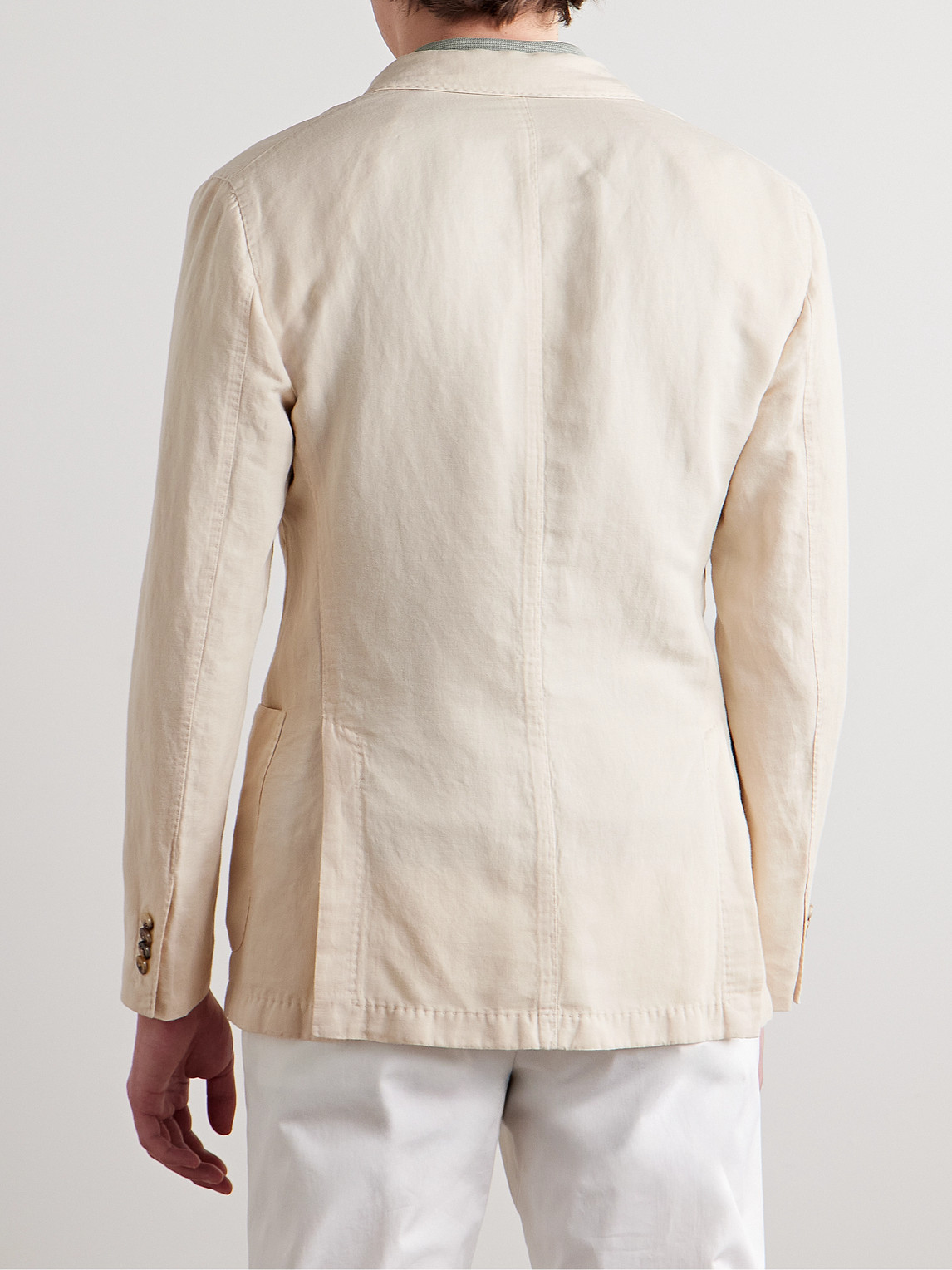 Boglioli Double-breasted Garment-dyed Cotton And Linen-blend Blazer In Neutrals