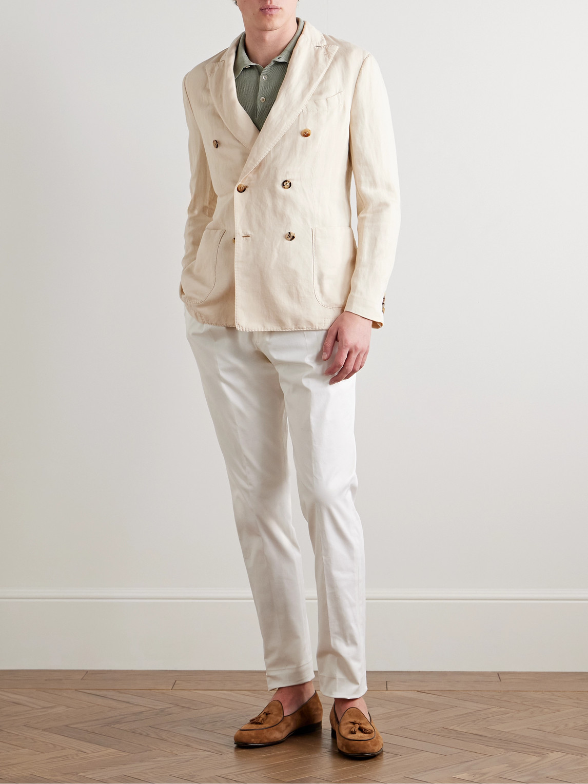 Boglioli Double-breasted Garment-dyed Cotton And Linen-blend Blazer In Neutrals