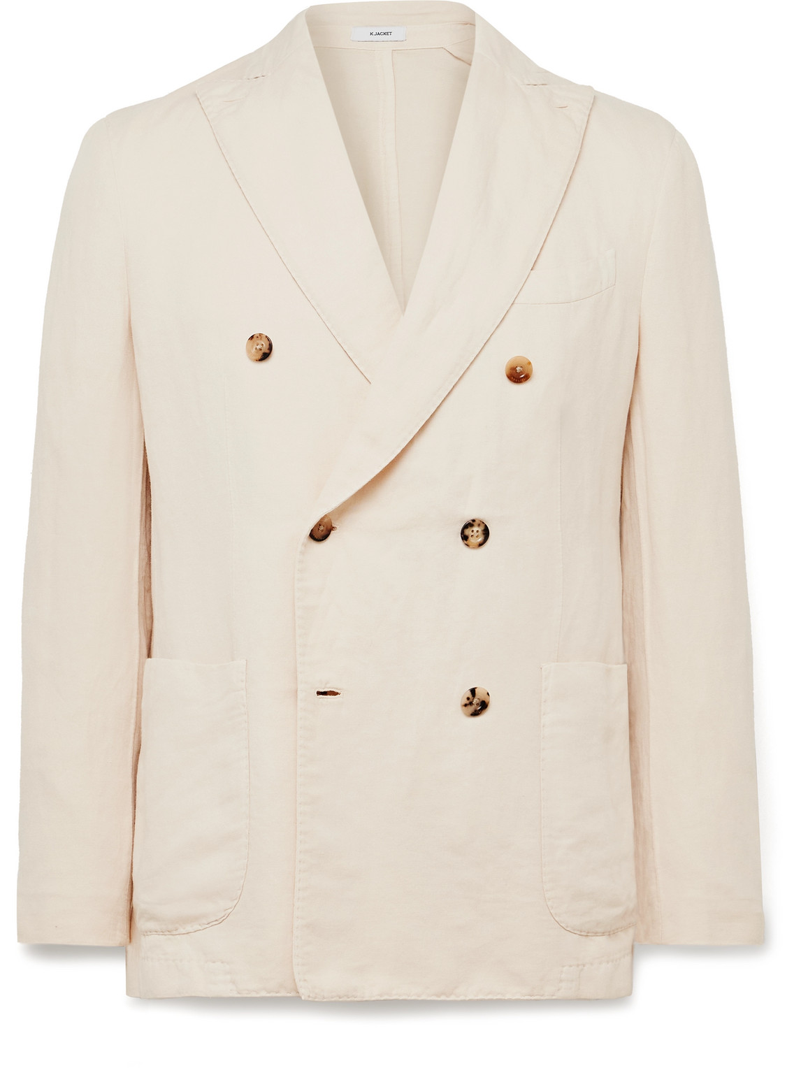 Boglioli Double-breasted Garment-dyed Cotton And Linen-blend Blazer In Neutrals