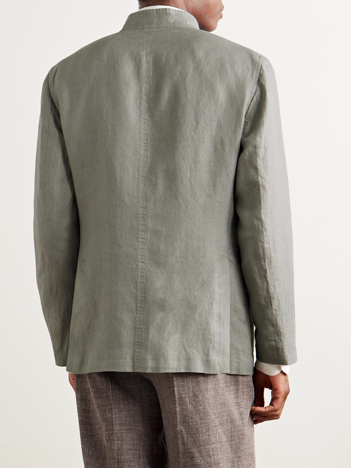 Boglioli Slim-fit Nehru-collar Herringbone Linen Jacket