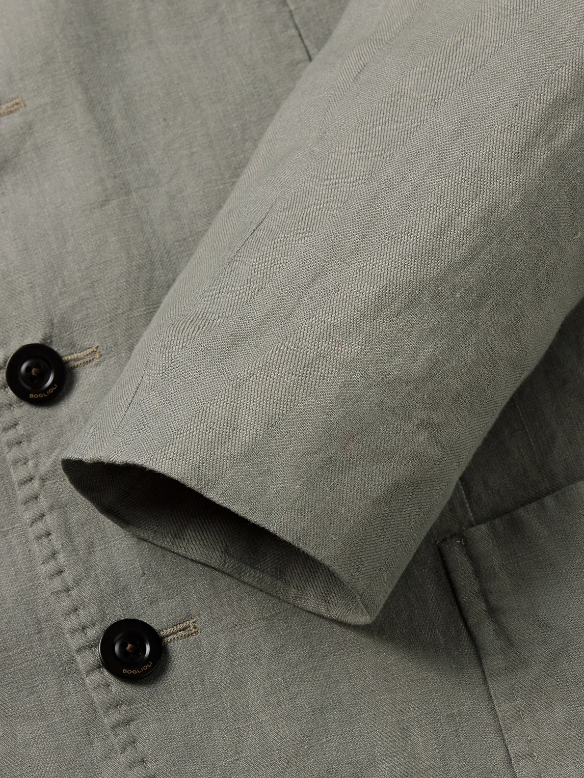 Boglioli Slim-fit Nehru-collar Herringbone Linen Jacket