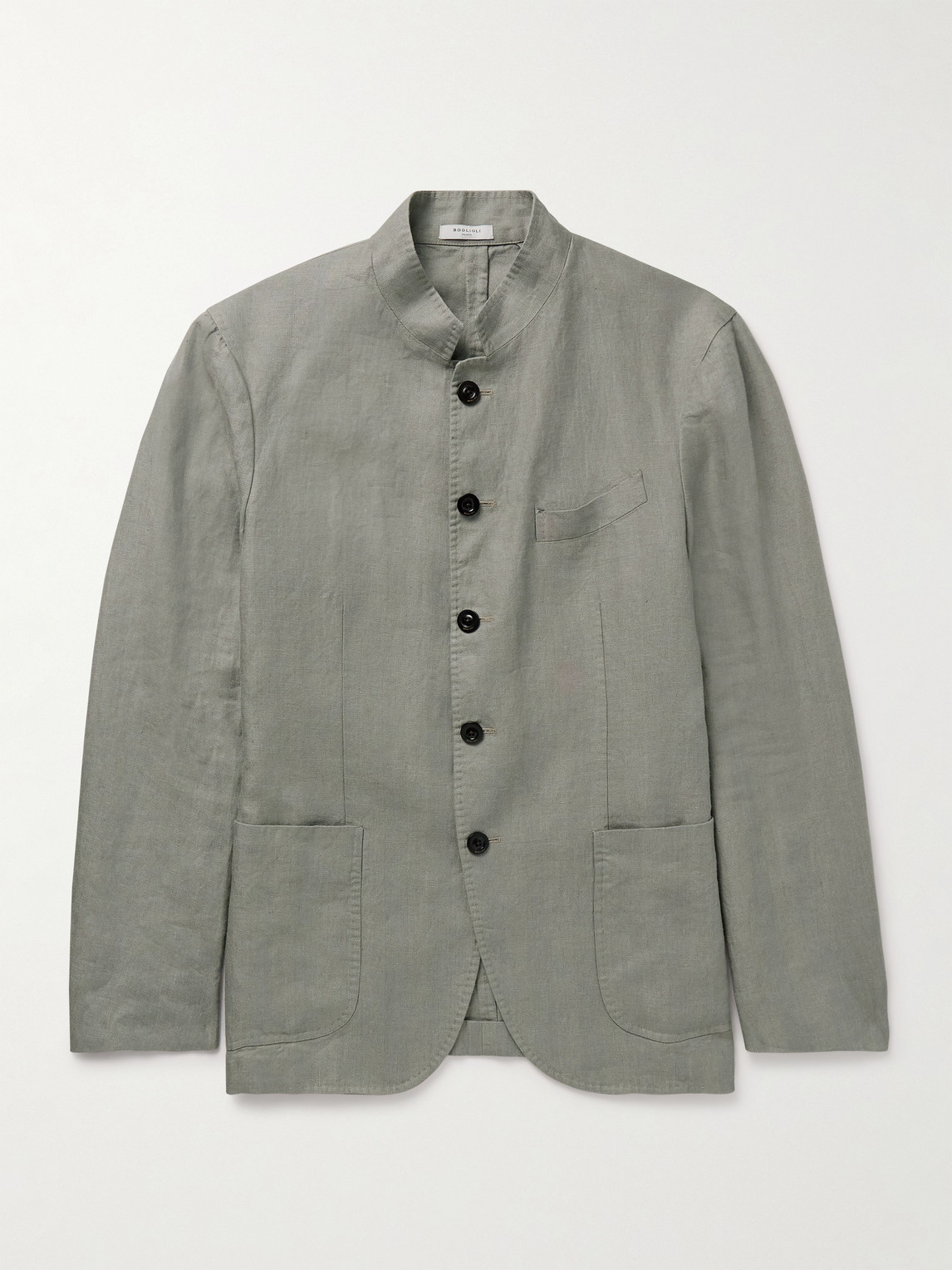 Boglioli Slim-Fit Nehru-Collar Herringbone Linen Jacket - Men