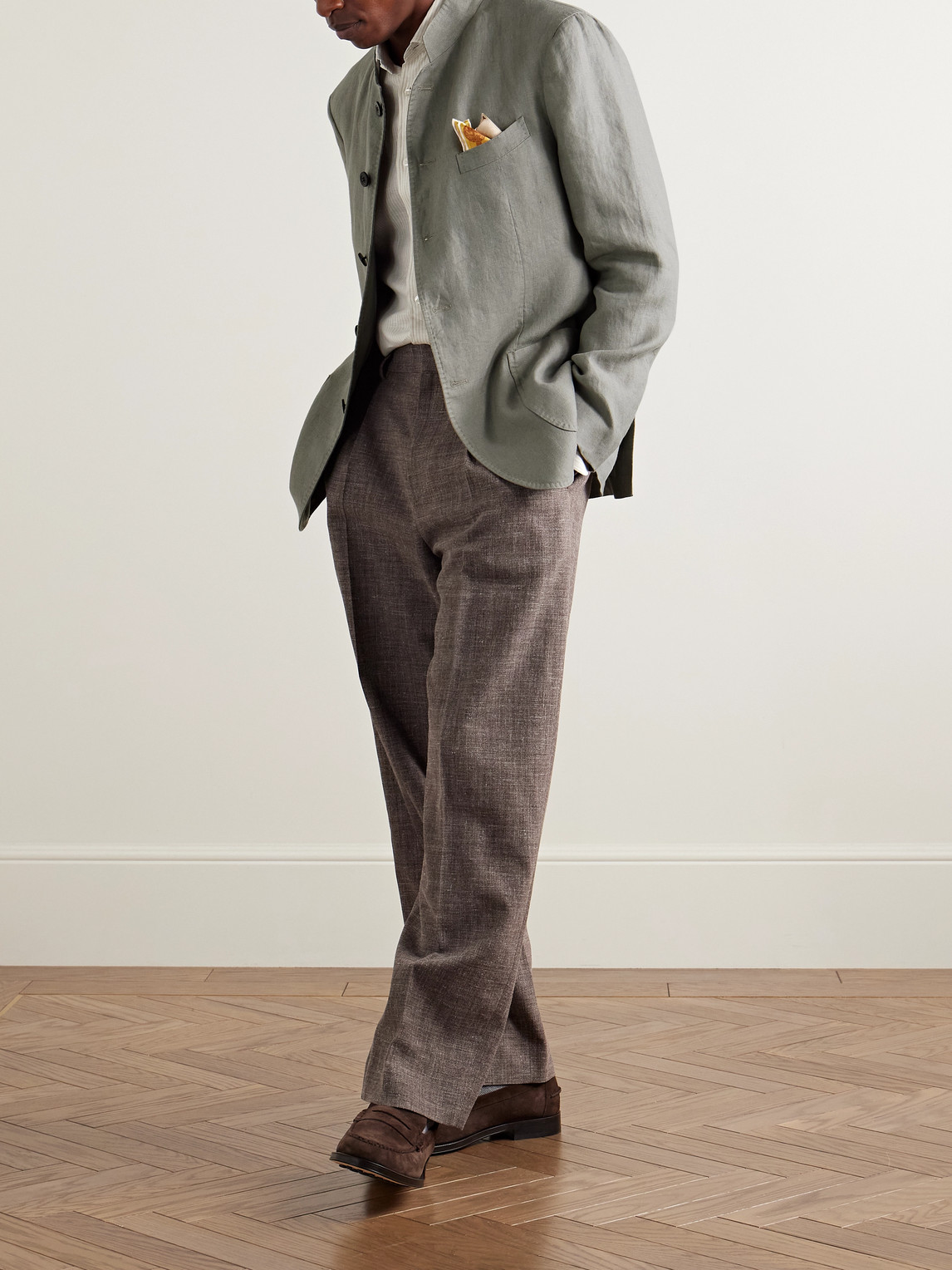 Boglioli Slim-fit Nehru-collar Herringbone Linen Jacket