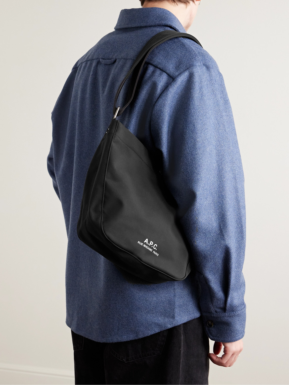 Apc Journal Small Logo-print Recycled-nylon Messenger Bag In Black
