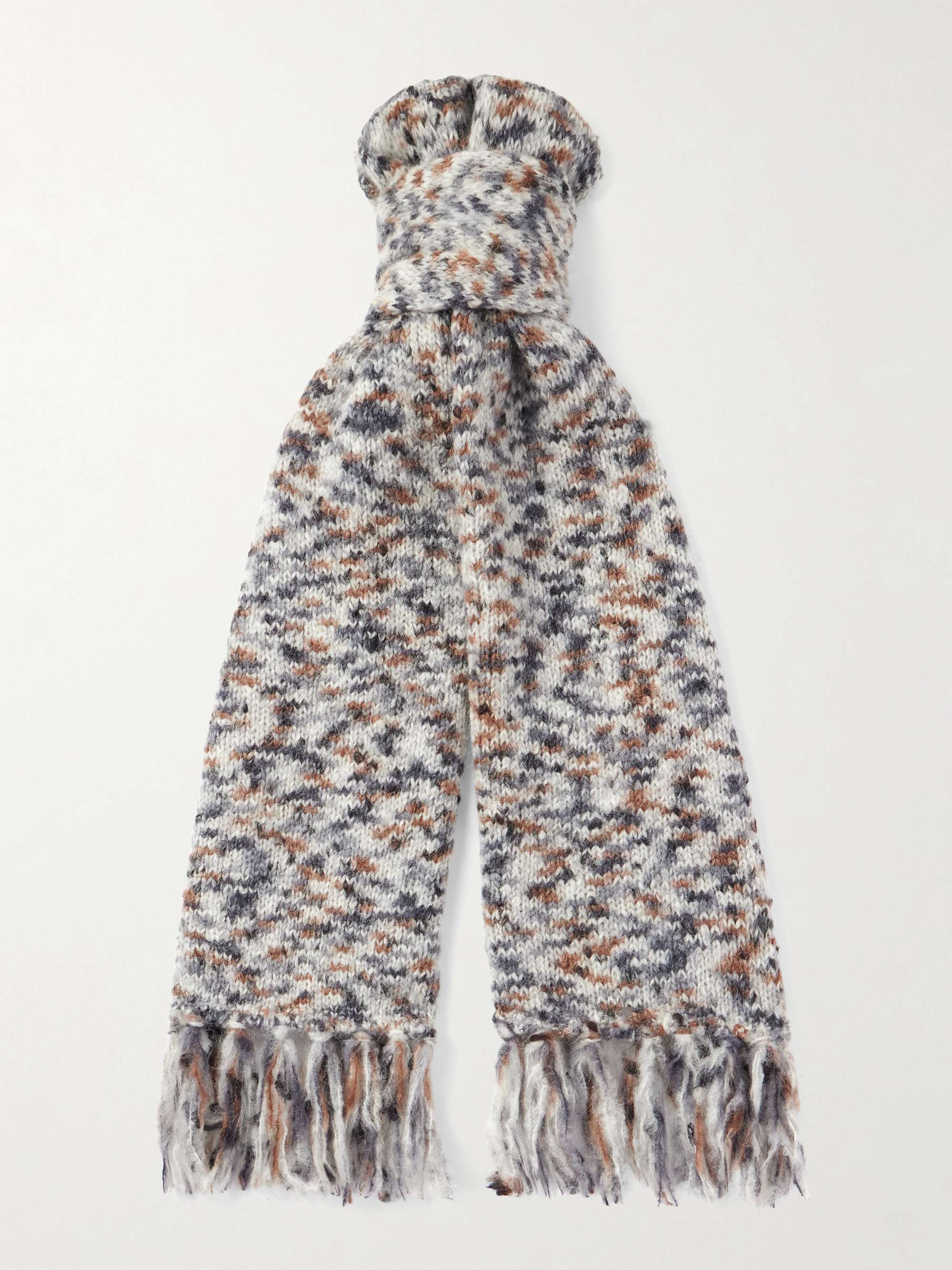 ACNE STUDIOS ウールマフラー ロゴプリント入り フリンジ付き