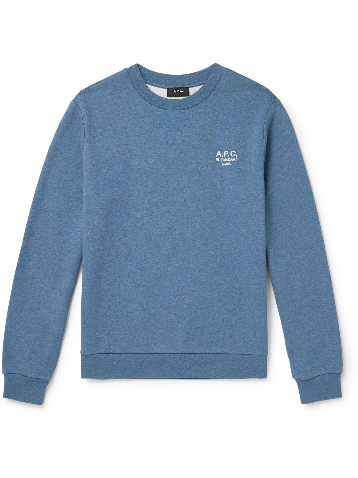 Apc Logo-embroidered Organic Cotton-jersey Sweatshirt In Blue
