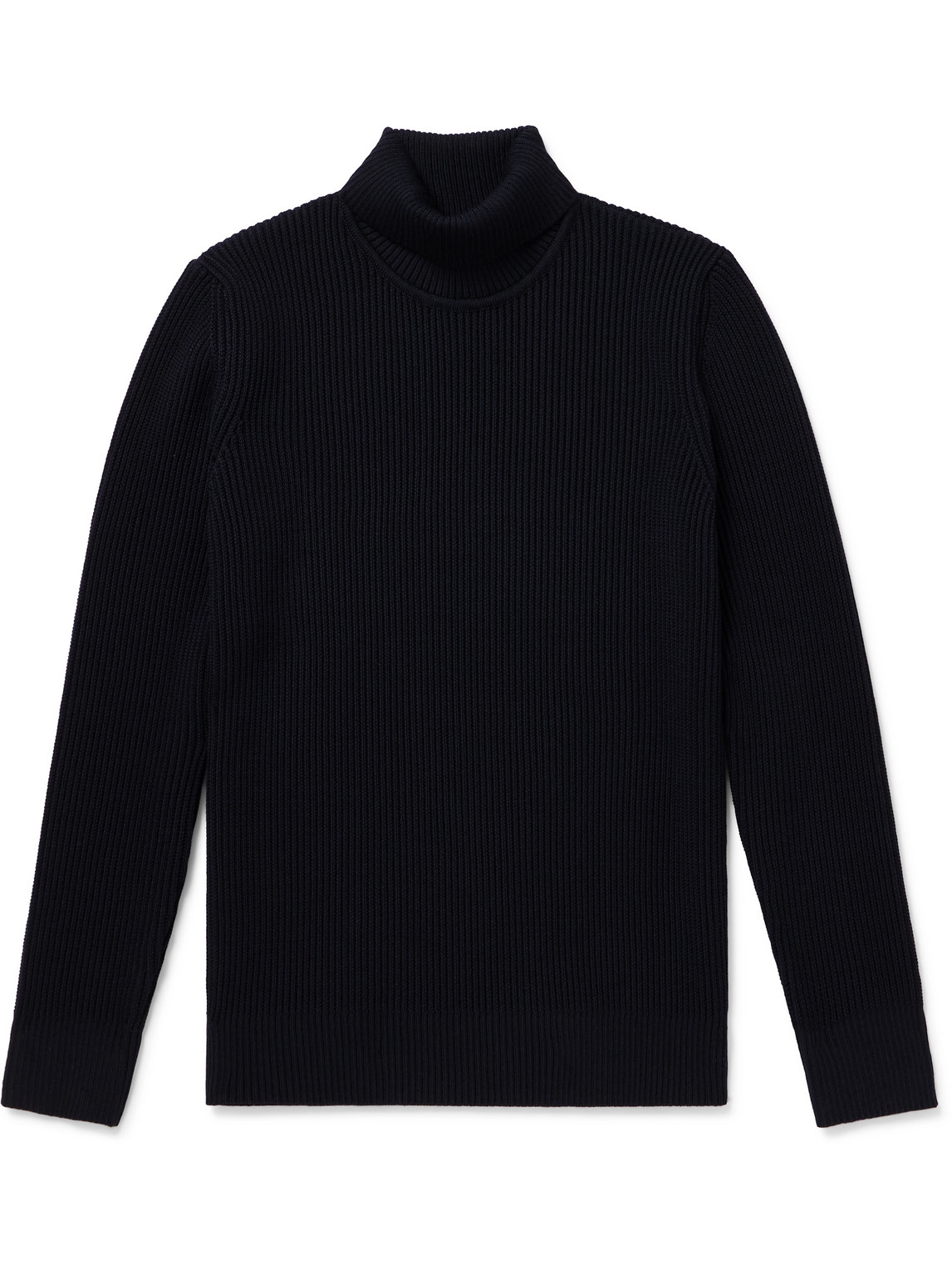 S.n.s Herning Fender Iii Slim-fit Ribbed Virgin Wool Rollneck Sweater In Blue