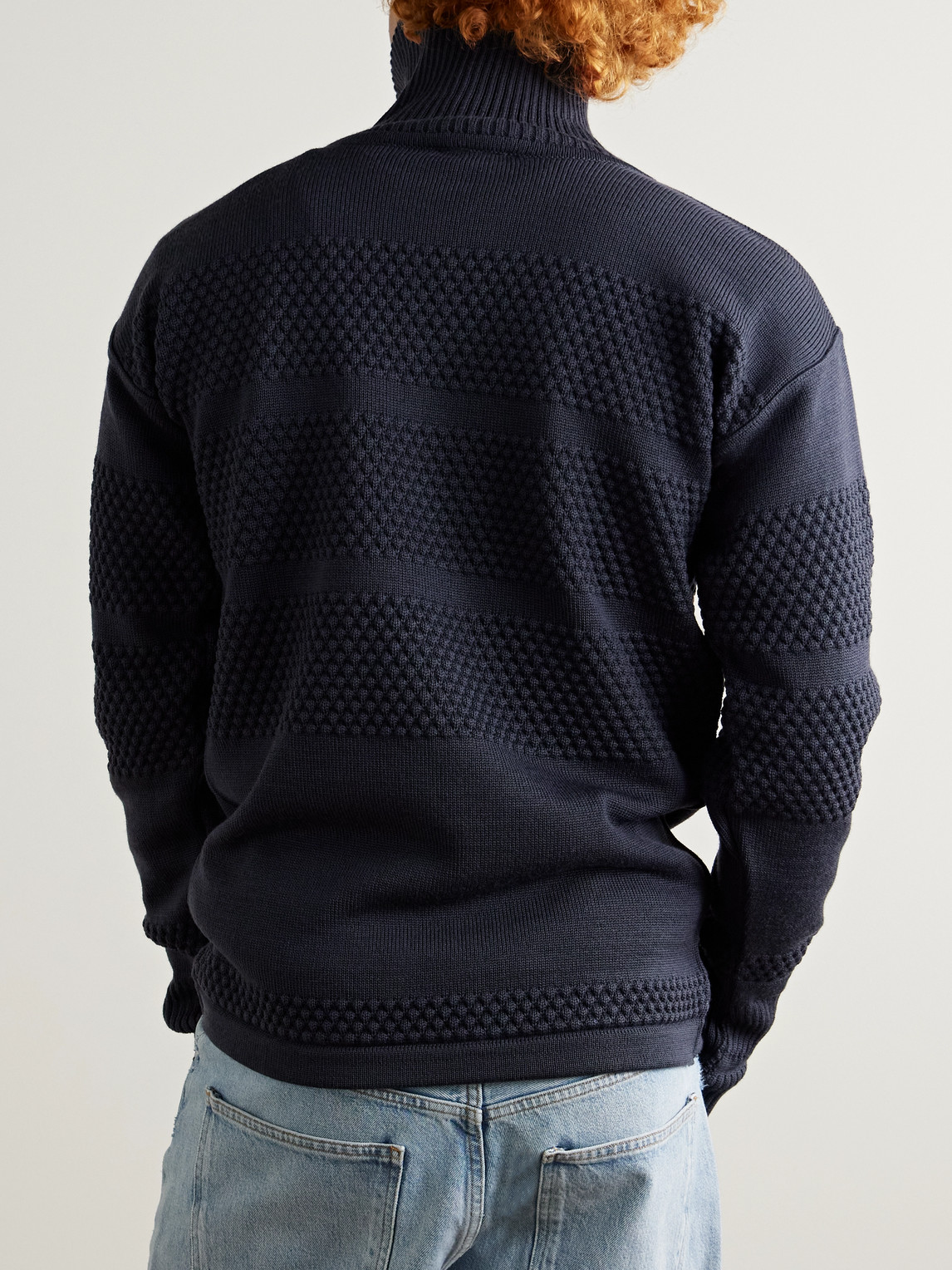 S.n.s Herning Fisherman Virgin Wool Half-zip Sweater In Blue
