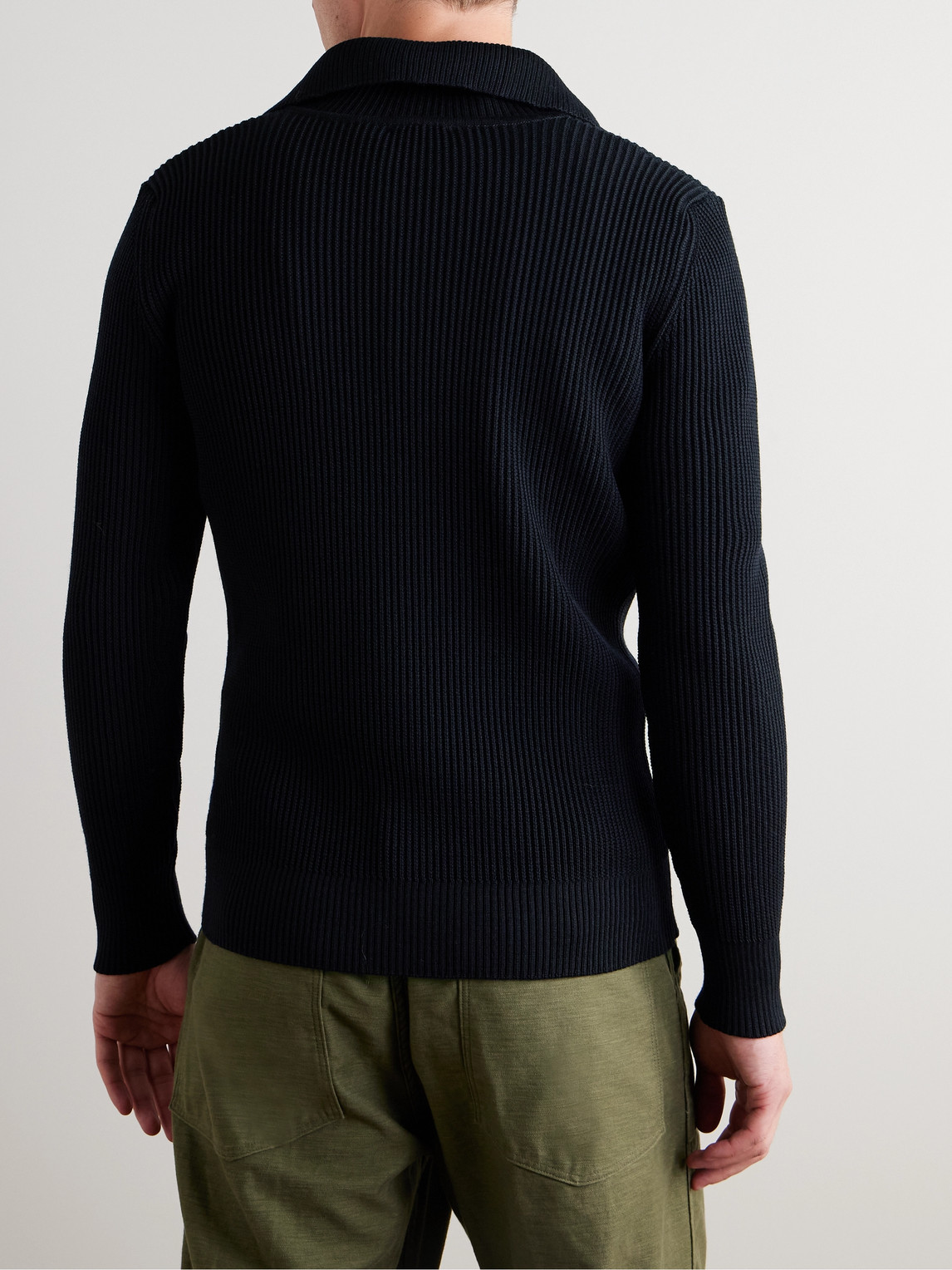 S.n.s Herning Fender Iii Ribbed Wool Half-zip Sweater In Blue