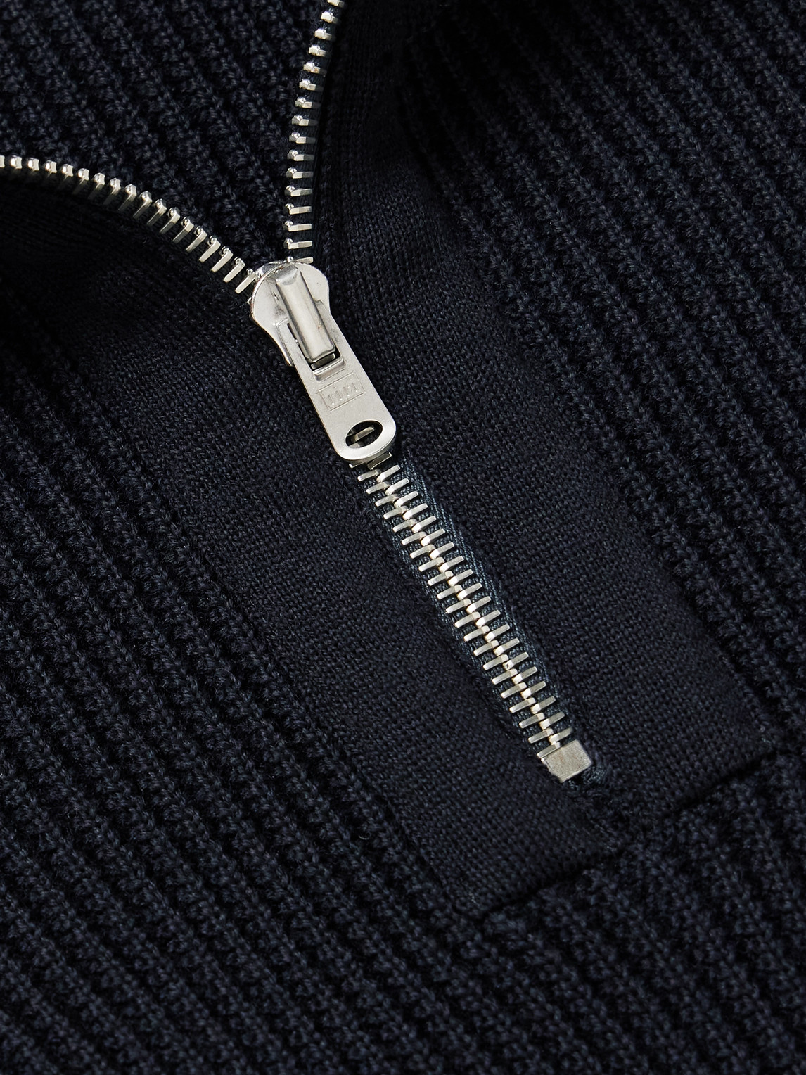 S.n.s Herning Fender Iii Ribbed Wool Half-zip Sweater In Blue