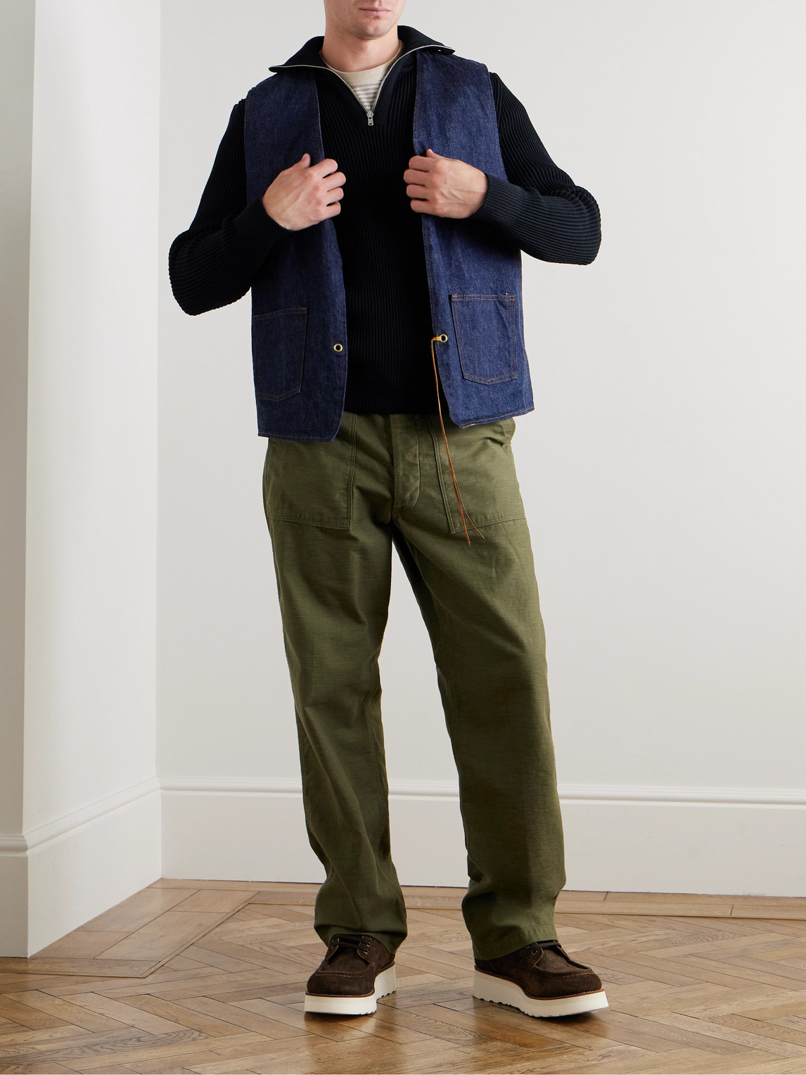 S.n.s Herning Fender Iii Ribbed Wool Half-zip Sweater In Blue