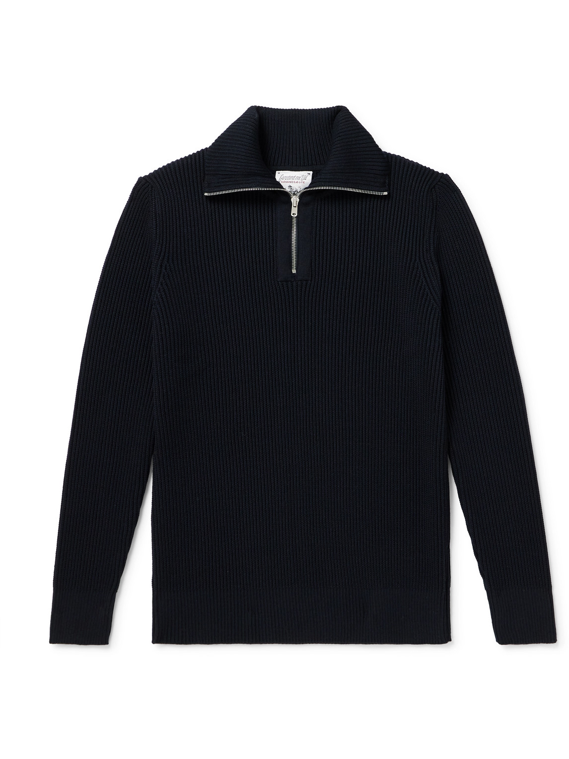 S.n.s Herning Fender Iii Ribbed Wool Half-zip Sweater In Blue