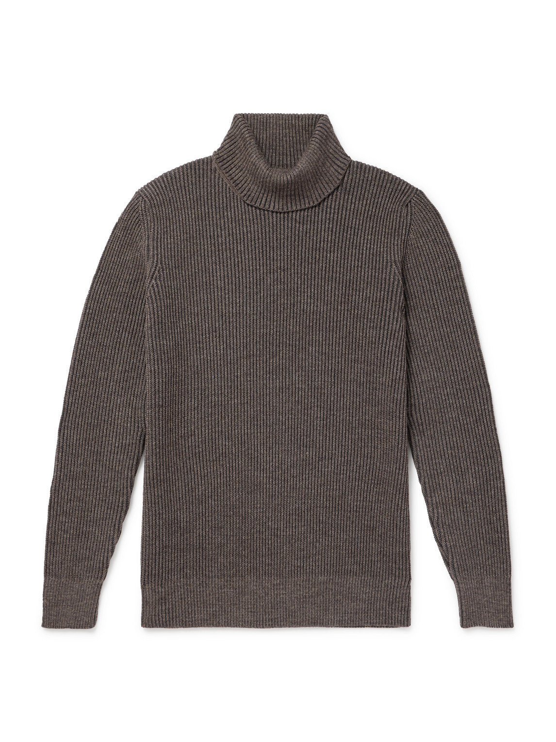S.n.s Herning Fender Iii Slim-fit Ribbed Virgin Wool Rollneck Sweater In Brown