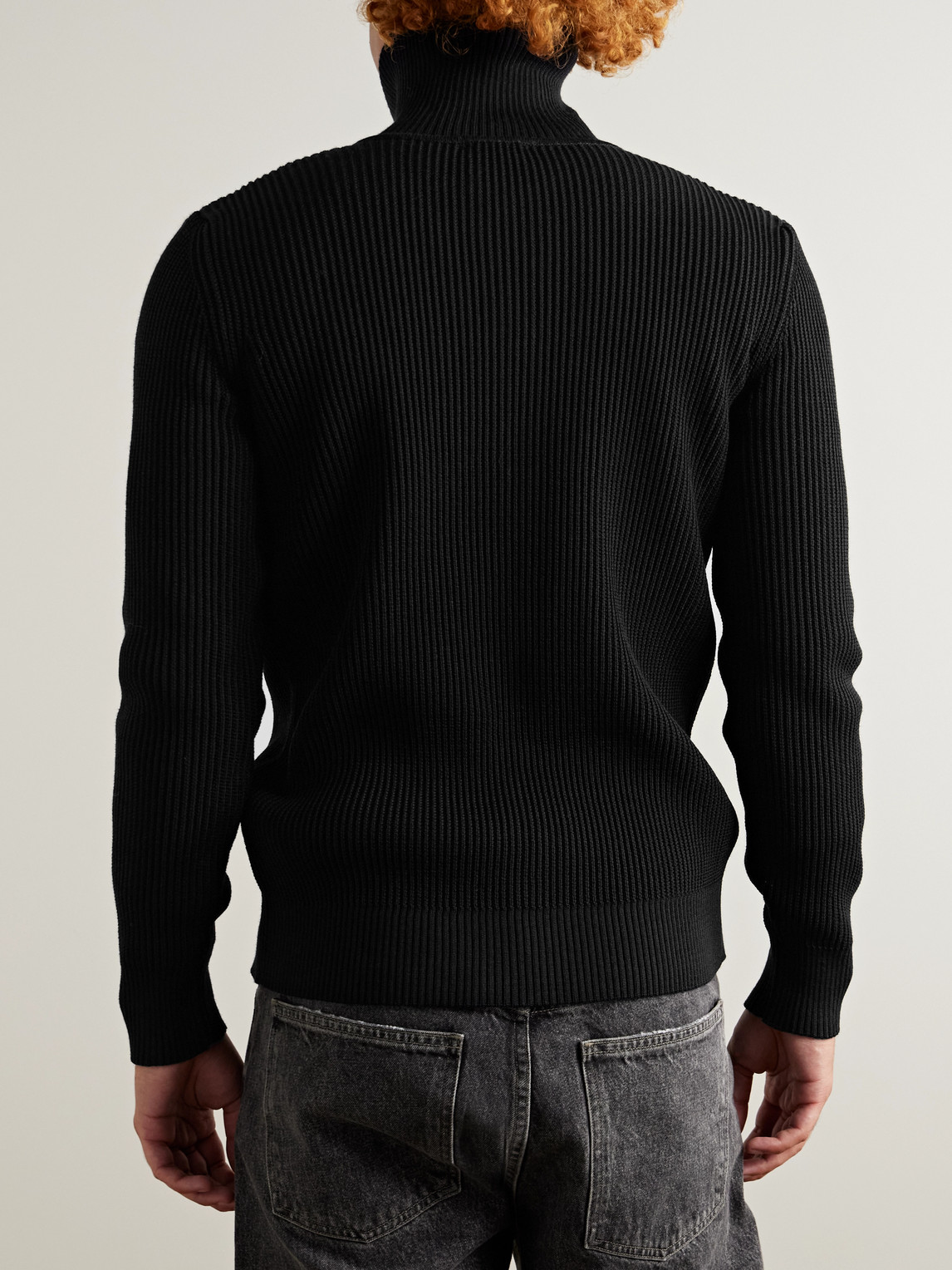 S.n.s Herning Fender Slim-fit Ribbed Virgin Wool Zip-up Cardigan In Blue