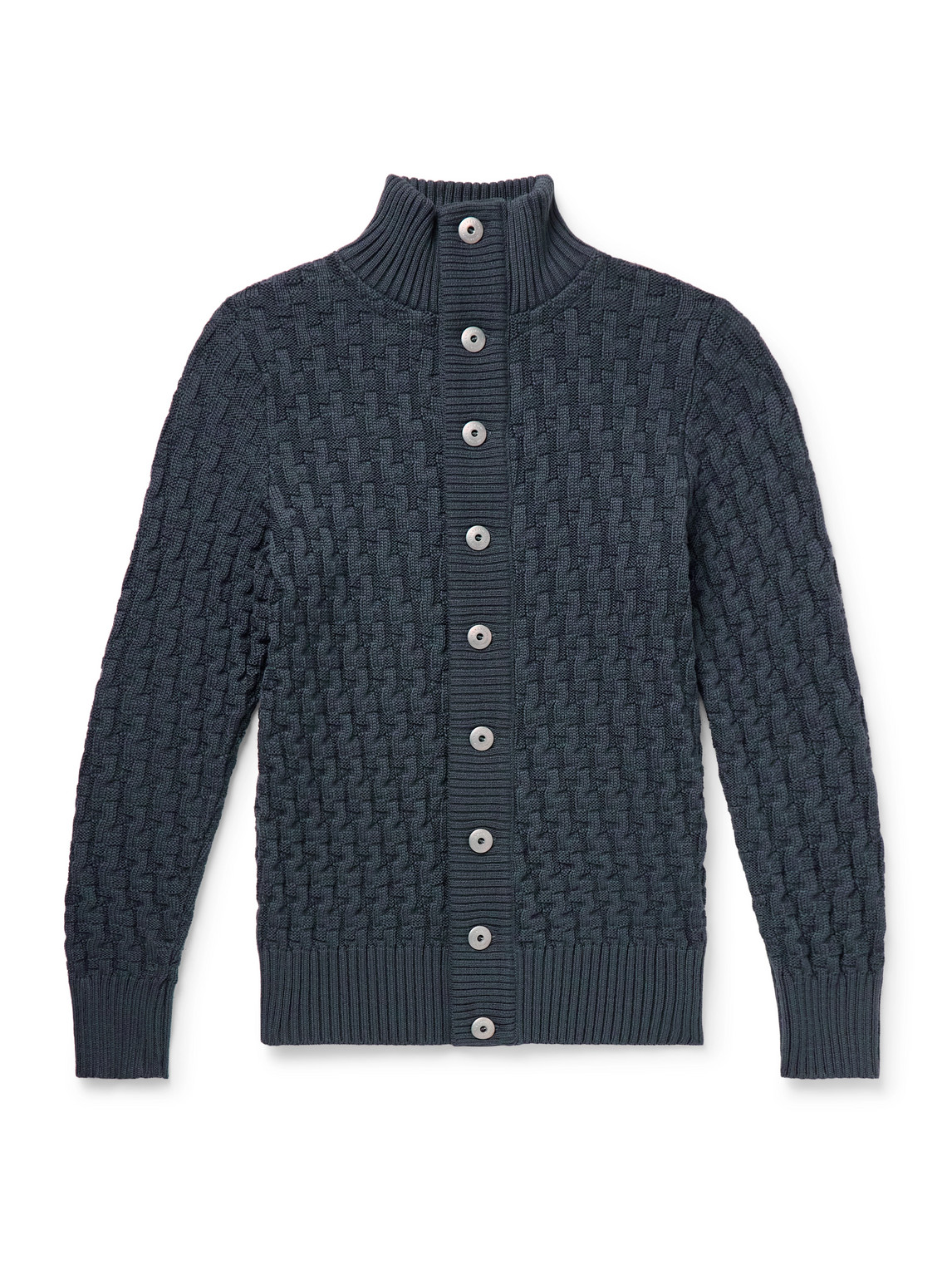 S.n.s Herning Stark Slim-fit Basketweave Virgin Wool Cardigan In Blue