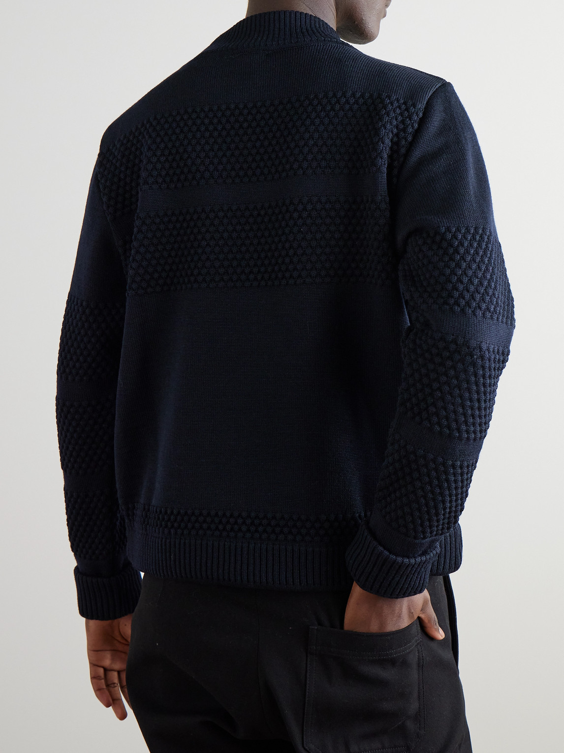 S.n.s Herning Fisherman Ii Textured Virgin Wool Rollneck Sweater In Blue